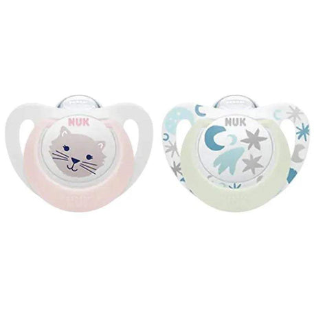 Lot de 2 Sucettes Star Night & Day NUK 0-6M - Étoiles & Chat - NUK - Sucettes pour bébé Maroc -www.babyboss.ma