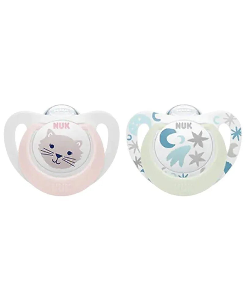 Lot de 2 Sucettes Star Night & Day NUK 0-6M - Étoiles & Chat - Babyboss.ma - NUK - pour bébé maroc