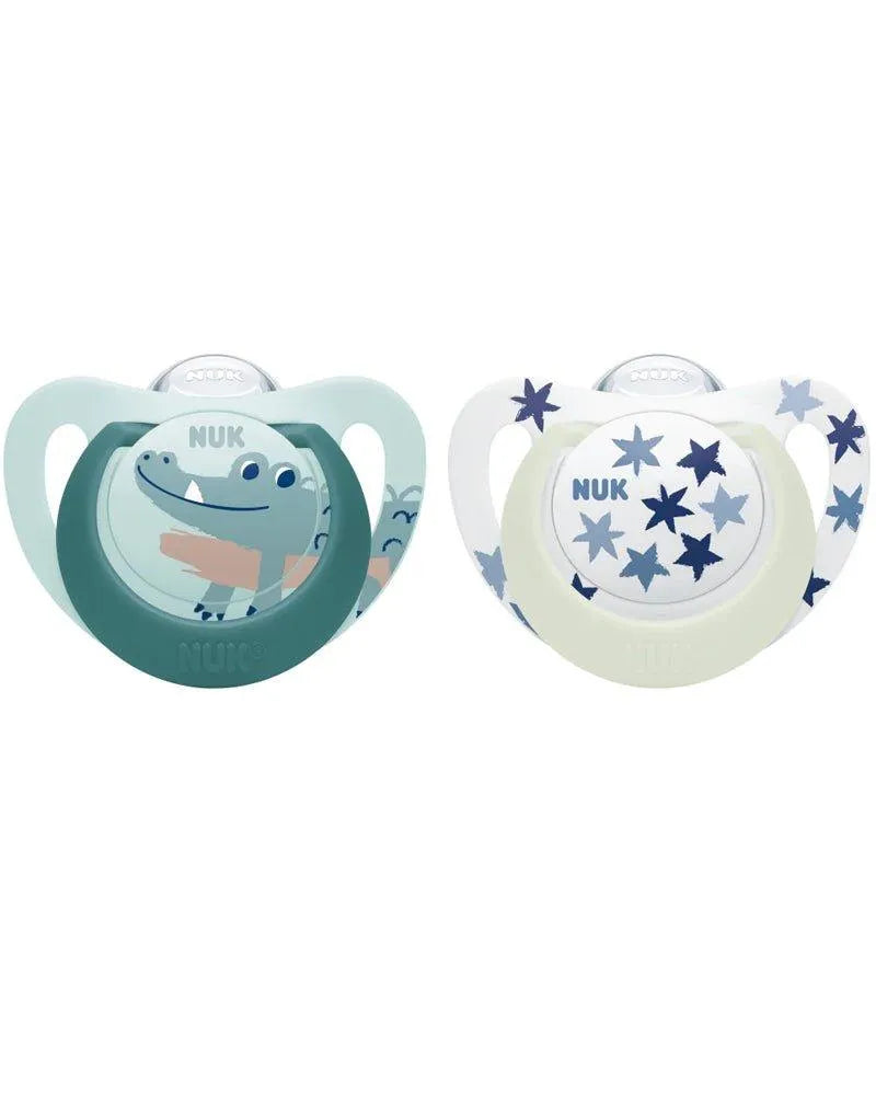 Lot de 2 Sucettes Star Night & Day NUK 6-18M - Bleu & Vert - Babyboss.ma - NUK - pour bébé maroc