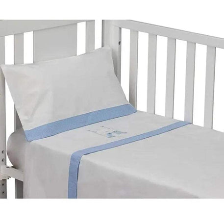 Parure de Lit 60×120cm - Blanc & Bleu - Interbaby - Linge de lit pour bébé Maroc -www.babyboss.ma