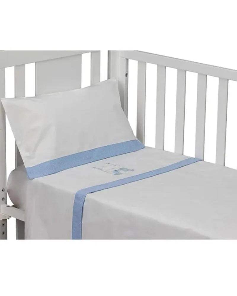 Parure de Lit 60×120cm - Blanc & Bleu - Interbaby - Linge de lit pour bébé Maroc -www.babyboss.ma