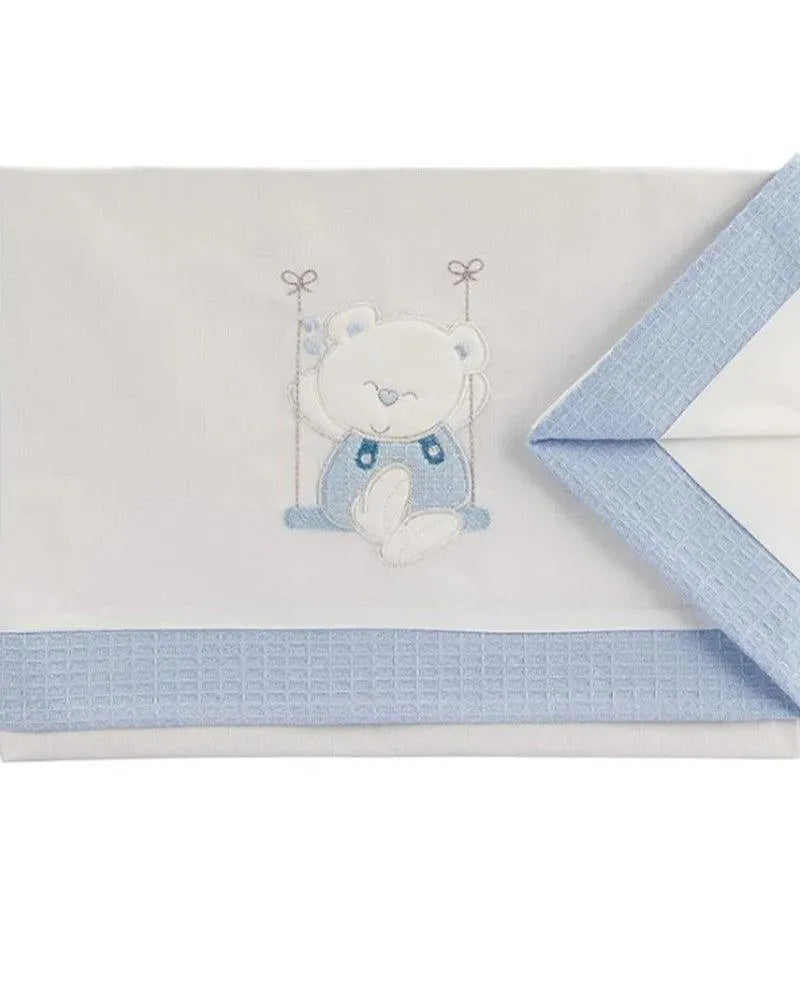 Parure de Lit 60×120cm - Blanc & Bleu - Babyboss.ma - Interbaby - pour bébé maroc