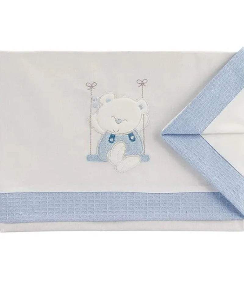 Parure de Lit 60×120cm - Blanc & Bleu - Interbaby - Linge de lit pour bébé Maroc -www.babyboss.ma
