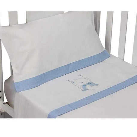 Parure de Lit 60×120cm - Blanc & Bleu - Interbaby - Linge de lit pour bébé Maroc -www.babyboss.ma