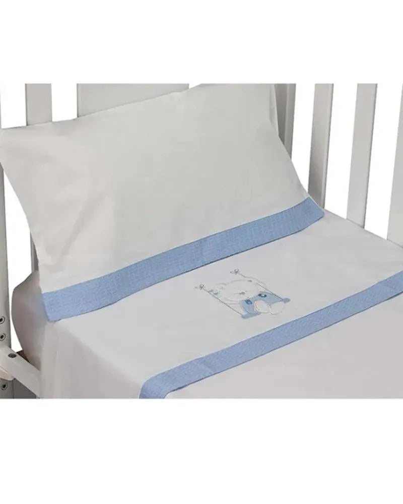 Parure de Lit 60×120cm - Blanc & Bleu - Babyboss.ma - Interbaby - pour bébé maroc