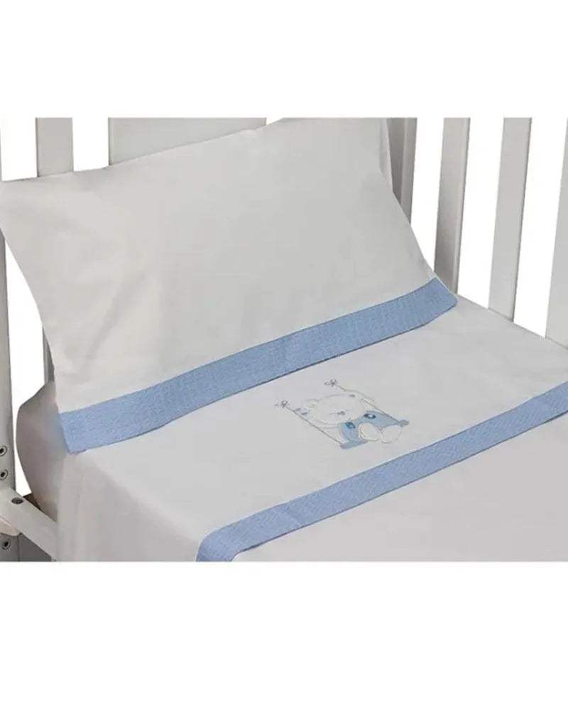 Parure de Lit 60×120cm - Blanc & Bleu - Interbaby - Linge de lit pour bébé Maroc -www.babyboss.ma