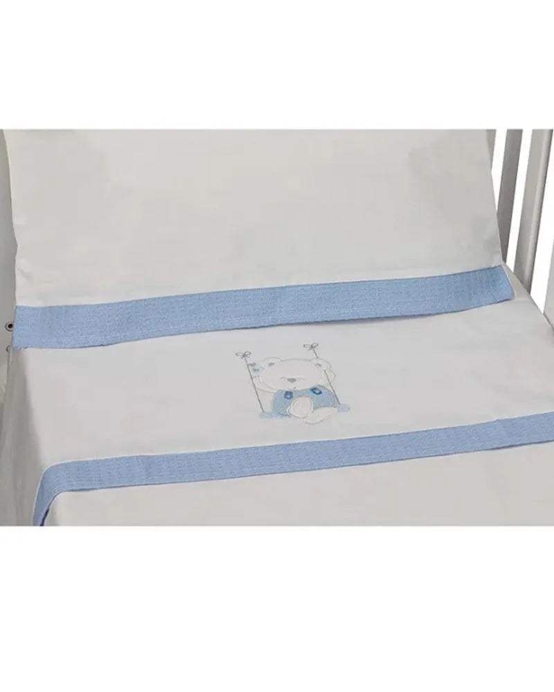 Parure de Lit 60×120cm - Blanc & Bleu - Interbaby - Linge de lit pour bébé Maroc -www.babyboss.ma