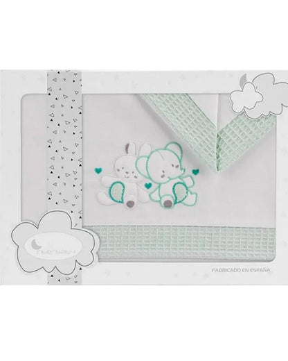 Parure de Lit 60×120cm - Blanc & Vert - Babyboss.ma - Interbaby - pour bébé maroc