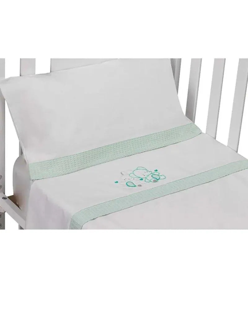 Parure de Lit 60×120cm - Blanc & Vert - Babyboss.ma - Interbaby - pour bébé maroc