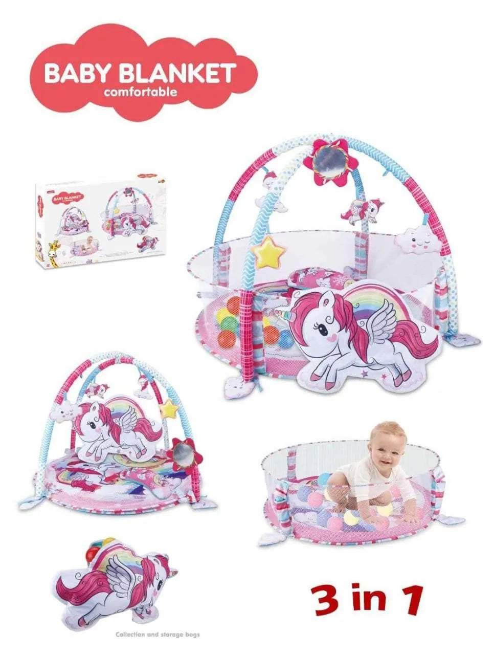 Tapis d'éveil Licorne à balles - BABY BLANKET - pour bébé Maroc -www.babyboss.ma