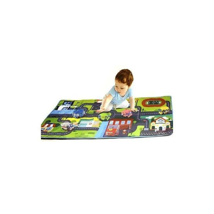 Tapis de jeu en tissu avec 6 voitures - Babyboss.ma - Huanger - pour bébé maroc