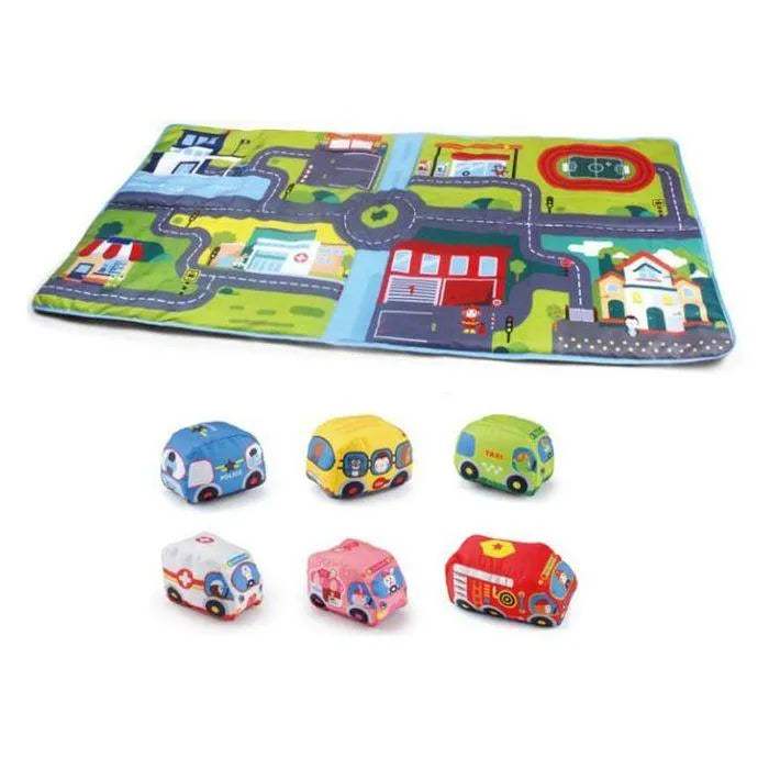 Tapis de jeu en tissu avec 6 voitures - Huanger - Jouets D'Éveil pour bébé Maroc -www.babyboss.ma