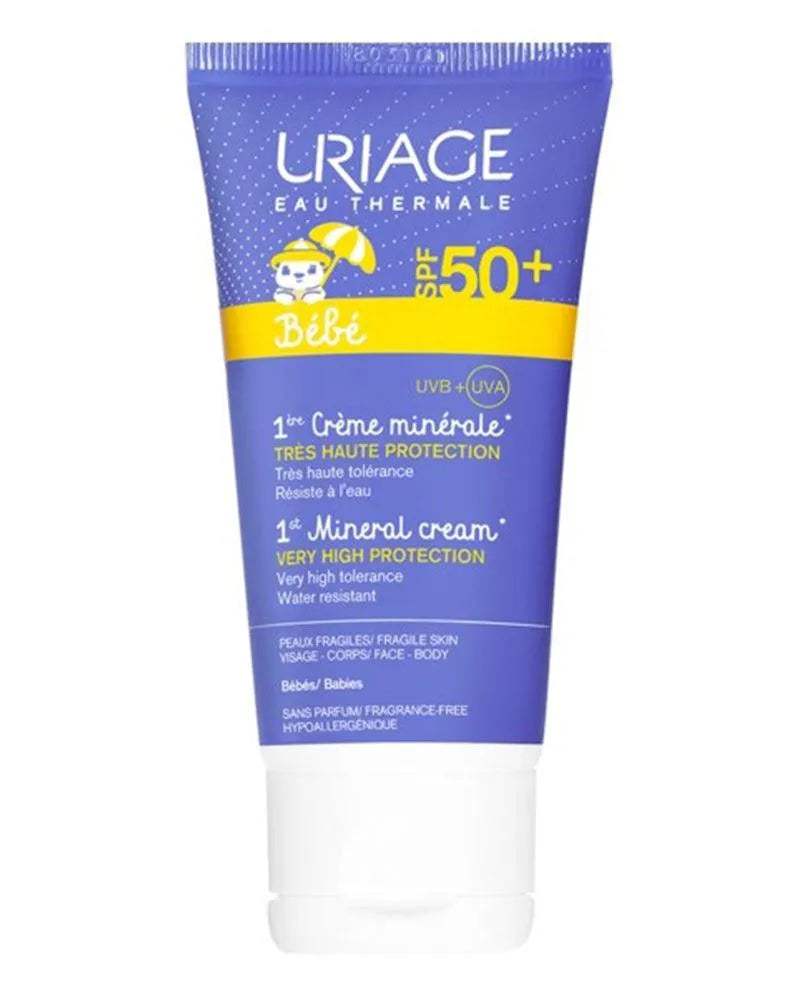 Uriage Bébé 1ère Crème Minérale SPF50+, tube de 50 ml de crème solaire – Babyboss.ma